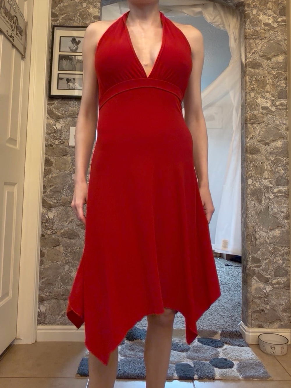 Red Halter V-Neck Women's Dress small by sunsi